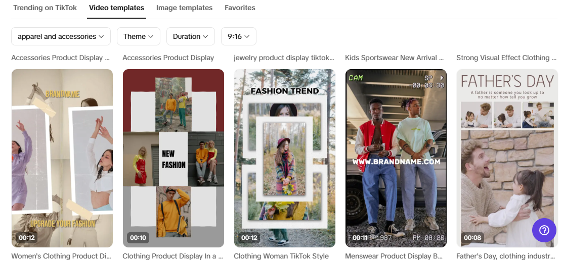 TikTok video templates showcasing apparel and accessories for affiliate marketing campaigns and seasonal promotions.